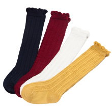 2020 New design for children Solid color twist design children combed cotton knee socks